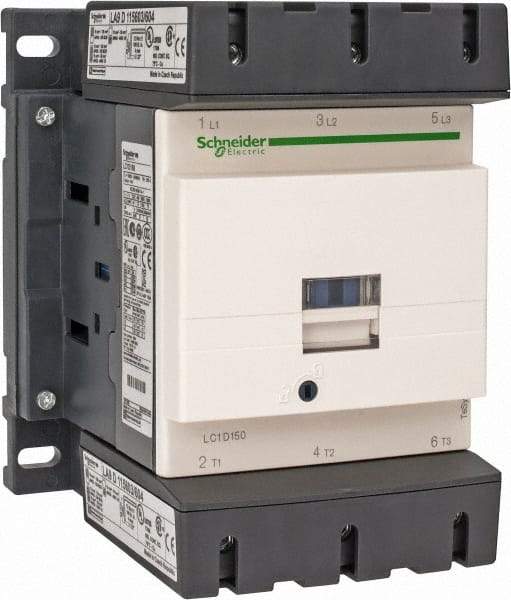 Schneider Electric - 3 Pole, 480 Coil VAC at 50/60 Hz, 150 Amp at 440 VAC, Nonreversible IEC Contactor - Bureau Veritas, CCC, CSA, CSA C22.2 No. 14, DNV, EN/IEC 60947-4-1, EN/IEC 60947-5-1, GL, GOST, LROS, RINA, RoHS Compliant, UL 508, UL Listed - First Tool & Supply