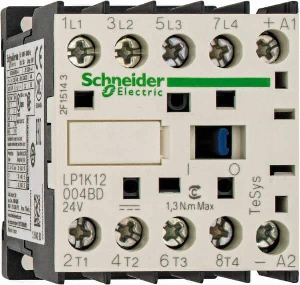 Schneider Electric - 4 Pole, 24 Coil VDC, 16 Amp at 690 VAC and 20 Amp at 440 VAC, Nonreversible IEC Contactor - BS 5424, CSA, IEC 60947, NF C 63-110, RoHS Compliant, UL Listed, VDE 0660 - First Tool & Supply