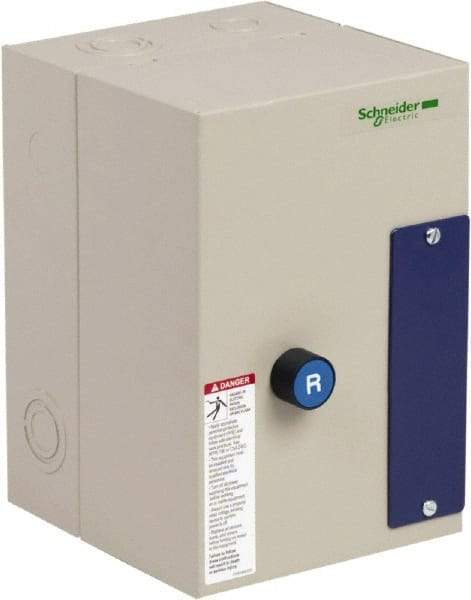 Schneider Electric - 3 Pole, 12 Amp, 120 Coil VAC, Nonreversible Enclosed IEC Motor Starter - 1 Phase Hp: 0.5 at 120 VAC, 2 at 240 VAC, 3 Phase Hp: 10 at 575 VAC, 3 at 208 VAC, 3 at 230 VAC, 7.5 at 460 VAC - First Tool & Supply