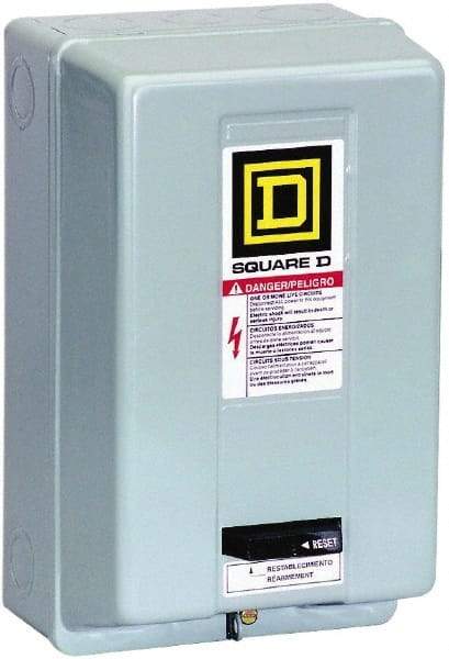 Square D - 220 Coil VAC at 50 Hz, 240 Coil VAC at 60 Hz, 45 Amp, NEMA Size 2, Nonreversible Enclosed Enclosure NEMA Motor Starter - 3 Phase hp: 10 at 200 VAC, 15 at 230 VAC, 25 at 460 VAC, 25 at 575 VAC, 1 Enclosure Rating - First Tool & Supply