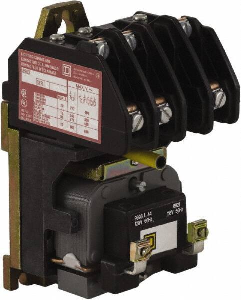 Square D - No Enclosure, 3 Pole, Electrically Held Lighting Contactor - 20 A (Tungsten), 30 A (Fluorescent), 24 VAC at 60 Hz, 3NO Contact Configuration - First Tool & Supply