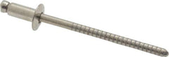 RivetKing - Dome Head Stainless Steel Open End Blind Rivet - Stainless Steel Mandrel, 0.063" to 1/8" Grip, 1/4" Head Diam, 0.129" to 0.133" Hole Diam, 0.275" Length Under Head, 1/8" Body Diam - First Tool & Supply