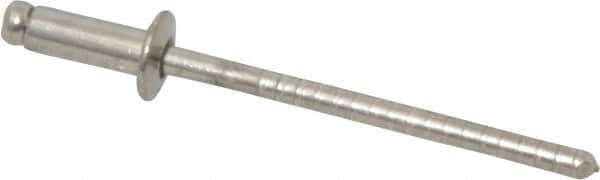 RivetKing - Size 42 Dome Head Stainless Steel Open End Blind Rivet - Stainless Steel Mandrel, 0.126" to 3/16" Grip, 1/4" Head Diam, 0.129" to 0.133" Hole Diam, 0.337" Length Under Head, 1/8" Body Diam - First Tool & Supply