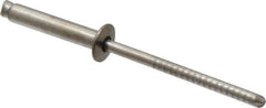 RivetKing - Size 48 Dome Head Stainless Steel Open End Blind Rivet - Stainless Steel Mandrel, 0.376" to 1/2" Grip, 1/4" Head Diam, 0.129" to 0.133" Hole Diam, 0.65" Length Under Head, 1/8" Body Diam - First Tool & Supply