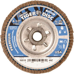 Weiler - 4-1/2" 40 Grit 5/8-11 Center Hole Type 29 Zirconia Alumina Flap Disc - First Tool & Supply