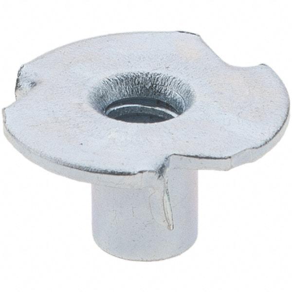 Made in USA - #6-32 Zinc-Plated Steel Standard Tee Nut - 1/4" Barrel Length, 1/2" Flange Diam, 3 Prongs - First Tool & Supply