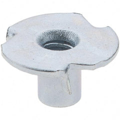 Made in USA - #6-32 Zinc-Plated Steel Standard Tee Nut - 1/4" Barrel Length, 1/2" Flange Diam, 3 Prongs - First Tool & Supply