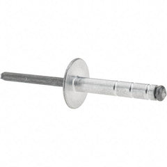 RivetKing - Large Flange Head Aluminum Open End Blind Rivet - Steel Mandrel, 0.437" to 3/4" Grip, 1.065" Length Under Head, 3/16" Body Diam - First Tool & Supply