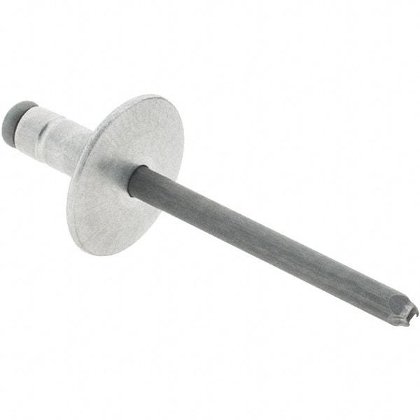 RivetKing - Large Flange Head Aluminum Open End Blind Rivet - Steel Mandrel, 0.063" to 0.252" Grip, 0.44" Length Under Head, 3/16" Body Diam - First Tool & Supply