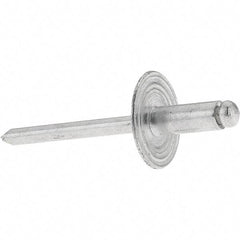 Value Collection - Size 64 Large Flange Dome Head Aluminum Open End Blind Rivet - Aluminum Mandrel, 0.062" to 1/4" Grip, 0.615" Head Diam, 0.192" to 0.196" Hole Diam, 0.45" Length Under Head, 3/16" Body Diam - First Tool & Supply