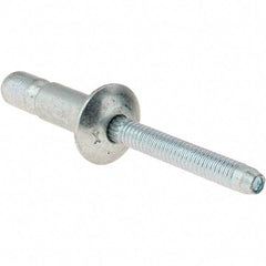 Value Collection - Truss Head Steel Structural Blind Rivet - Steel Mandrel, 0.08" to 3/8" Grip, 0.592" Head Diam, 0.261" to 0.272" Hole Diam, 0.56" Length Under Head, 1/4" Body Diam - First Tool & Supply