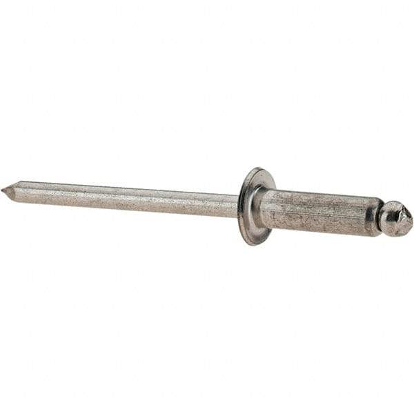 Value Collection - Size 56 Dome Head Stainless Steel Open End Blind Rivet - Stainless Steel Mandrel, 0.251" to 3/8" Grip, 0.312" Head Diam, 0.16" to 0.164" Hole Diam, 0.55" Length Under Head, 5/32" Body Diam - First Tool & Supply