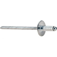 Value Collection - Size 43 Large Flange Dome Head Aluminum Open End Blind Rivet - Aluminum Mandrel, 0.126" to 0.187" Grip, 3/8" Head Diam, 0.129" to 0.133" Hole Diam, 0.337" Length Under Head, 1/8" Body Diam - First Tool & Supply