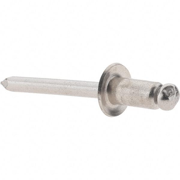 Value Collection - Size 84 Dome Head Stainless Steel Open End Blind Rivet - Stainless Steel Mandrel, 0.062" to 1/4" Grip, 1/2" Head Diam, 0.257" to 0.261" Hole Diam, 1/2" Length Under Head, 1/4" Body Diam - First Tool & Supply