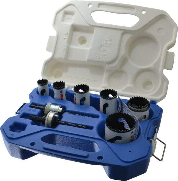 Lenox - 9 Piece, 7/8" to 2-1/8" Saw Diam, Contractor's Hole Saw Kit - Bi-Metal, Includes 7 Hole Saws - First Tool & Supply