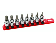 8 Piece - Hex Inch Socket Set - 1/8 - 3/8" On Rail - 3/8" Square Drive with 1/4" Replaceable Hex Bit - First Tool & Supply