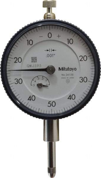 Mitutoyo - 1/2" Range, 0-50-0 Dial Reading, 0.001" Graduation Dial Drop Indicator - 2-1/4" Dial, 0.1" Range per Revolution, 0.001" Accuracy, Revolution Counter - First Tool & Supply