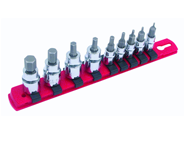 9 Piece - Hex Metric Socket Set  1/4" Square Drive 1.5-4.0 3/8" Square Drive 5.0-10.0mm On Rail - 1/4" Replaceable Hex Bits. - First Tool & Supply