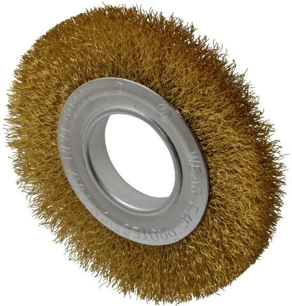Value Collection - 6" OD, 2" Arbor Hole, Crimped Brass Wheel Brush - 7/8" Face Width, 1-1/8" Trim Length, 0.014" Filament Diam, 6,000 RPM - First Tool & Supply