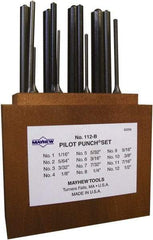 Mayhew - 12 Piece, 1/16 to 1/2", Roll Pin Punch Set - Round Shank, Alloy Steel, Comes in Wood Box - First Tool & Supply