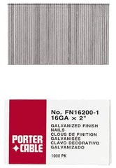 Porter-Cable - 16 Gauge 2" Long Finishing Nails for Power Nailers - Grade 2 Steel, Galvanized Finish, Smooth Shank, Straight Stick Collation, Chisel Point - First Tool & Supply