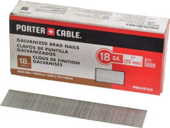 Porter-Cable - 18 Gauge 1" Long Brad Nails for Power Nailers - Grade 2 Steel, Galvanized Finish, Smooth Shank, Straight Stick Collation, Brad Head, Chisel Point - First Tool & Supply