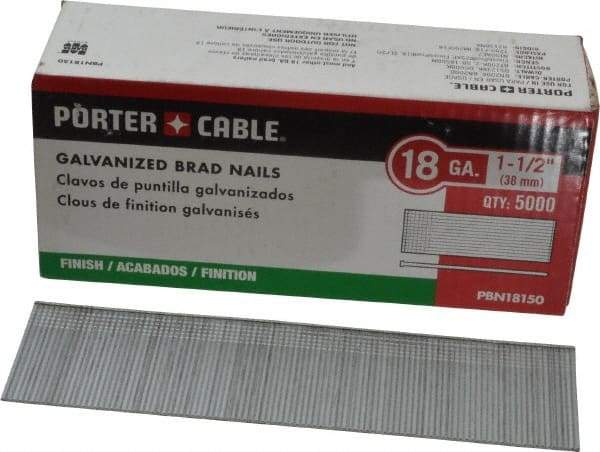 Porter-Cable - 18 Gauge 1-1/2" Long Brad Nails for Power Nailers - Grade 2 Steel, Galvanized Finish, Smooth Shank, Straight Stick Collation, Brad Head, Chisel Point - First Tool & Supply