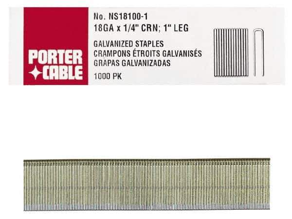 Porter-Cable - 1-1/4" Long x 1/4" Wide, 18 Gauge Narrow Crown Construction Staple - Grade 2 Steel, Galvanized Finish - First Tool & Supply