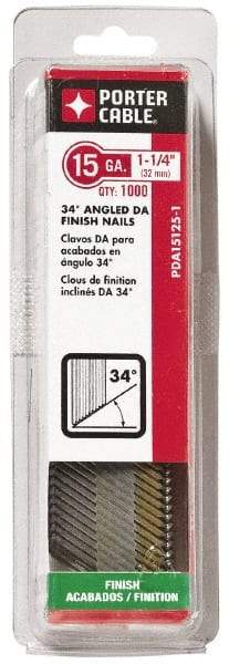 Porter-Cable - 15 Gauge 1-1/2" Long Finishing Nails for Power Nailers - Grade 2 Steel, Bright Finish, Angled Stick Collation, Chisel Point - First Tool & Supply