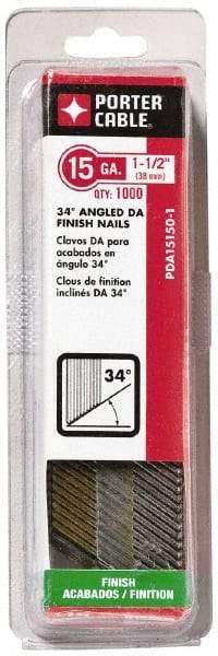 Porter-Cable - 15 Gauge 1-1/2" Long Finishing Nails for Power Nailers - Grade 2 Steel, Bright Finish, Angled Stick Collation, Chisel Point - First Tool & Supply