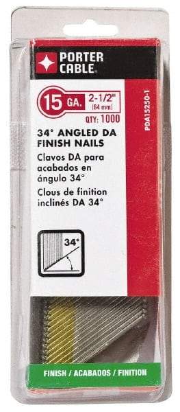 Porter-Cable - 15 Gauge 2-1/2" Long Finishing Nails for Power Nailers - Grade 2 Steel, Bright Finish, Angled Stick Collation, Chisel Point - First Tool & Supply