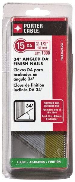 Porter-Cable - 15 Gauge 2-1/2" Long Finishing Nails for Power Nailers - Grade 2 Steel, Galvanized Finish, Angled Stick Collation, Chisel Point - First Tool & Supply