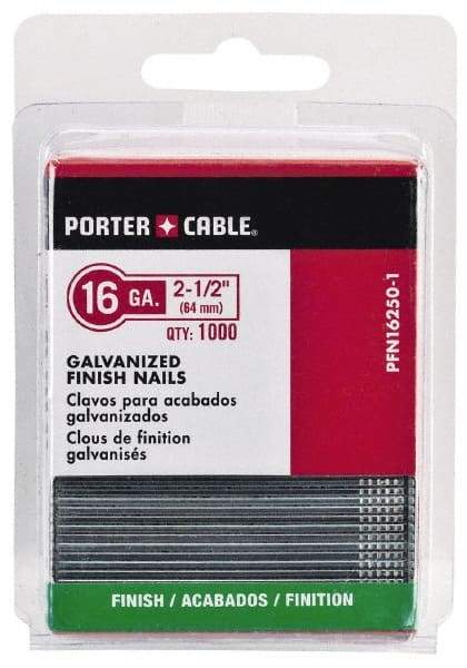 Porter-Cable - 16 Gauge 1-1/2" Long Finishing Nails for Power Nailers - Grade 2 Steel, Galvanized Finish, Straight Stick Collation, Chisel Point - First Tool & Supply