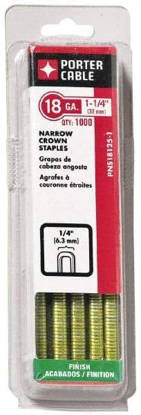 Porter-Cable - 7/8" Long x 1/4" Wide, 18 Gauge Narrow Crown Construction Staple - Grade 2 Steel, Galvanized Finish - First Tool & Supply