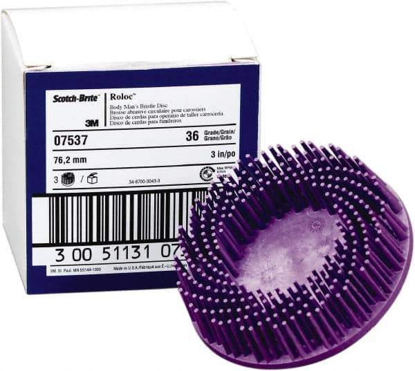 3M - 3" 36 Grit Ceramic Straight Disc Brush - Very Coarse Grade, Type R Quick Change Connector, 3/4" Trim Length, 0.37" Arbor Hole - First Tool & Supply