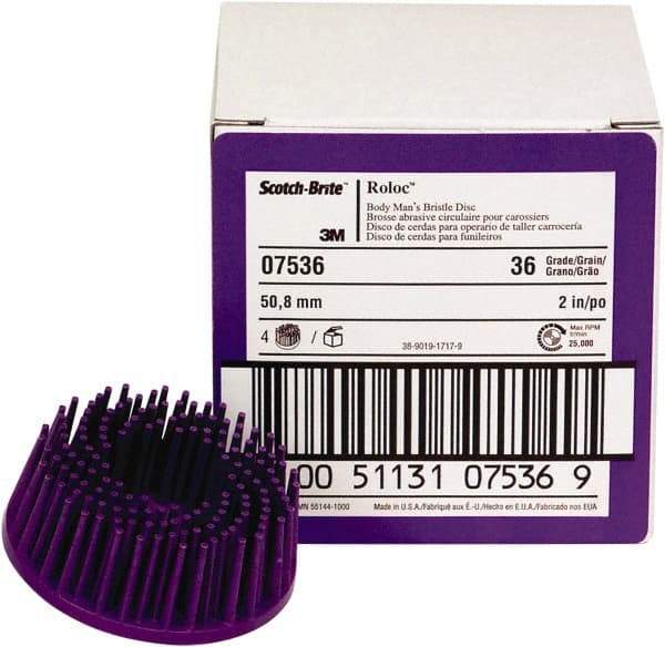 3M - 2" 36 Grit Ceramic Straight Disc Brush - Very Coarse Grade, Type R Quick Change Connector, 3/4" Trim Length, 0.37" Arbor Hole - First Tool & Supply