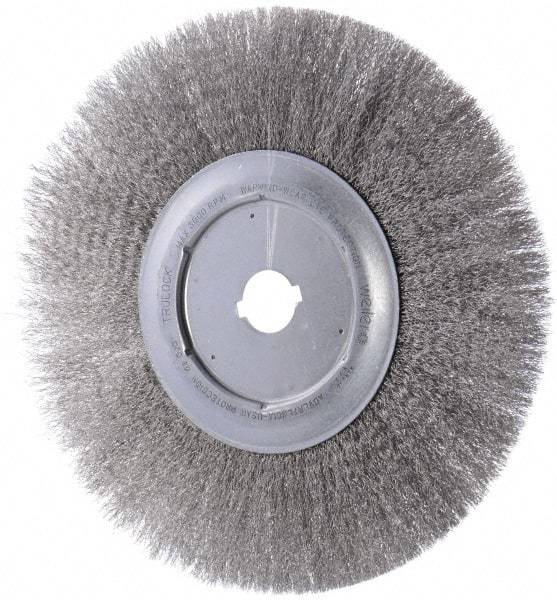 Weiler - 12" OD, 1-1/4" Arbor Hole, Crimped Stainless Steel Wheel Brush - 3/4" Face Width, 2-15/16" Trim Length, 0.0104" Filament Diam, 3,000 RPM - First Tool & Supply