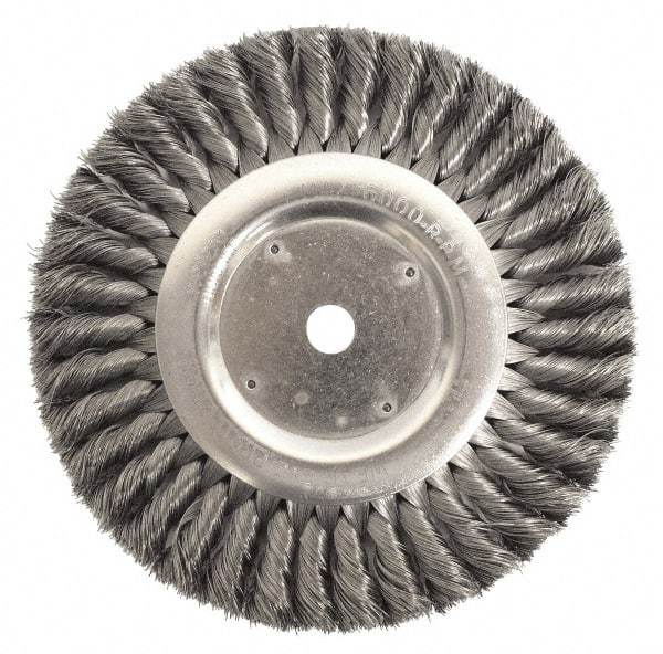 Weiler - 12" OD, 2" Arbor Hole, Knotted Steel Wheel Brush - 1-1/4" Face Width, 2-3/4" Trim Length, 0.0118" Filament Diam, 3,600 RPM - First Tool & Supply