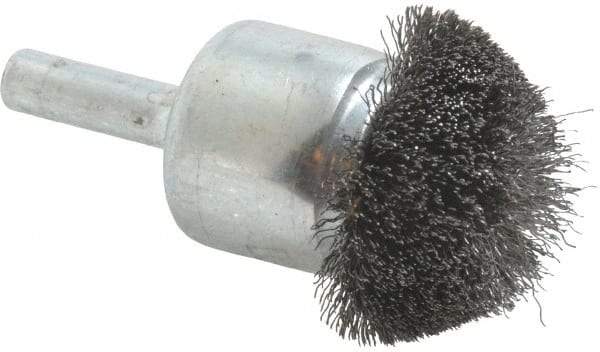 Weiler - 1-1/4" Brush Diam, Crimped, Flared End Brush - 1/4" Diam Shank, 20,000 Max RPM - First Tool & Supply
