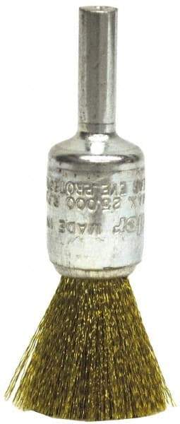 Weiler - 5" Diam, 5/8-11 Threaded Arbor, Brass Fill Cup Brush - 0.014 Wire Diam, 1-1/4" Trim Length, 8,000 Max RPM - First Tool & Supply