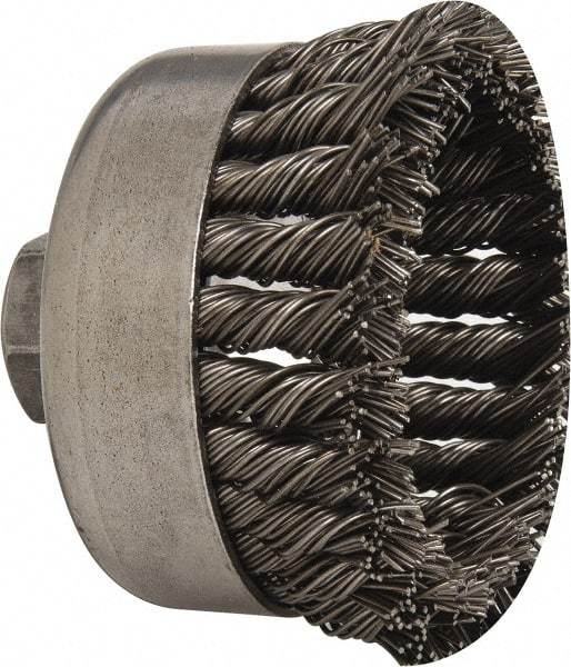 Weiler - 4" Diam, 5/8-11 Threaded Arbor, Steel Fill Cup Brush - 0.035 Wire Diam, 1-1/4" Trim Length, 9,000 Max RPM - First Tool & Supply