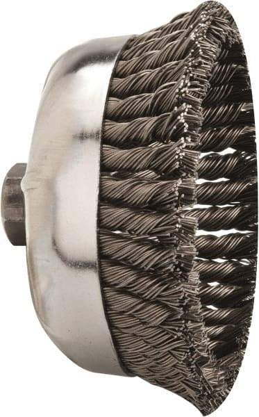 Weiler - 6" Diam, 5/8-11 Threaded Arbor, Steel Fill Cup Brush - 0.035 Wire Diam, 1-3/8" Trim Length, 6,600 Max RPM - First Tool & Supply