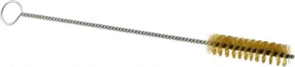 Weiler - 2" Long x 1/2" Diam Brass Hand Tube Brush - Single Spiral, 8" OAL, 0.004" Wire Diam, 1/8" Shank Diam - First Tool & Supply