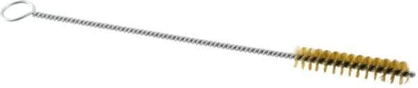 Weiler - 2" Long x 3/8" Diam Brass Hand Tube Brush - Single Spiral, 8" OAL, 0.004" Wire Diam, 1/8" Shank Diam - First Tool & Supply
