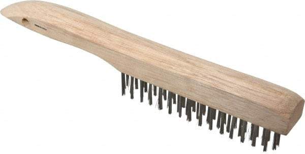 Weiler - 4 Rows x 16 Columns Shoe Handle Stainless Steel Scratch Brush - 5" Brush Length, 10" OAL, 1" Trim Length, Wood Shoe Handle - First Tool & Supply