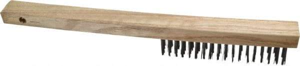 Weiler - 4 Rows x 18 Columns Curved Handle Steel Scratch Brush - 6" Brush Length, 14" OAL, 1" Trim Length, Wood Curved Handle - First Tool & Supply