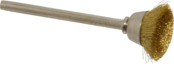 Weiler - 5/8" Diam, 1/8" Shank Crimped Wire Brass Cup Brush - 0.003" Filament Diam, 1/4" Trim Length, 37,000 Max RPM - First Tool & Supply