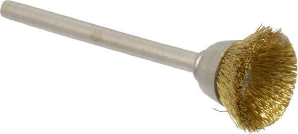 Weiler - 5/8" Diam, 1/8" Shank Crimped Wire Brass Cup Brush - 0.005" Filament Diam, 1/4" Trim Length, 37,000 Max RPM - First Tool & Supply