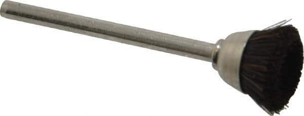 Weiler - 9/16" Diam, 1/8" Shank Straight Wire Hair Cup Brush - 0.003" Filament Diam, 1/4" Trim Length, 37,000 Max RPM - First Tool & Supply