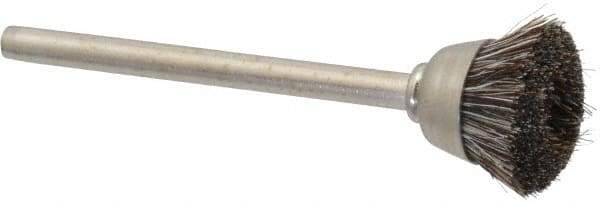 Weiler - 9/16" Diam, 1/8" Shank Straight Wire Hair Cup Brush - 0.003" Filament Diam, 1/4" Trim Length, 37,000 Max RPM - First Tool & Supply